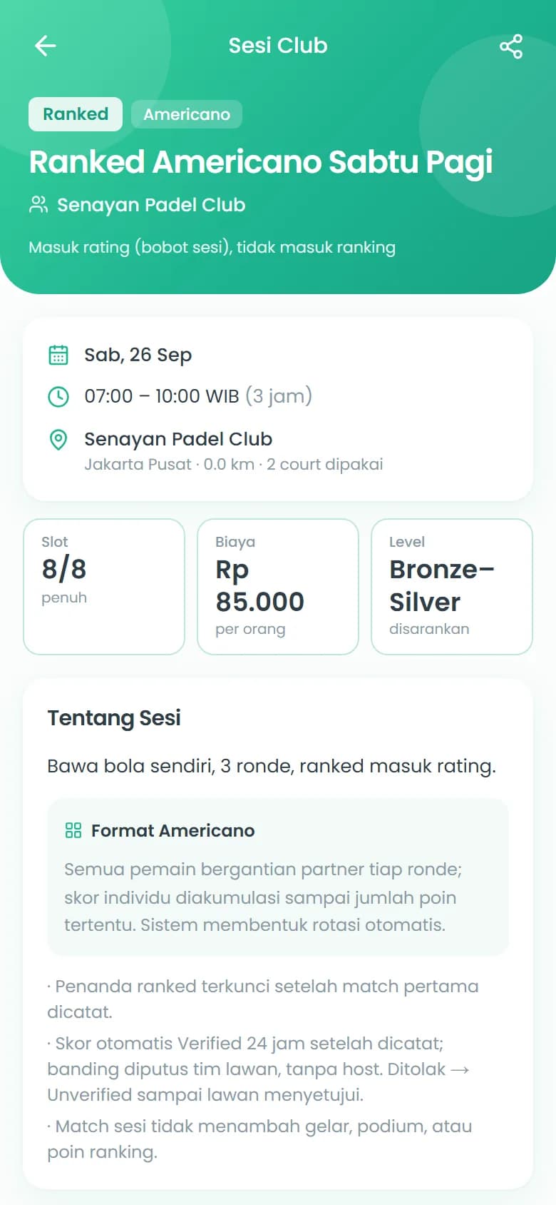 Detail sesi mabar ranked: slot, biaya, level, peserta confirmed